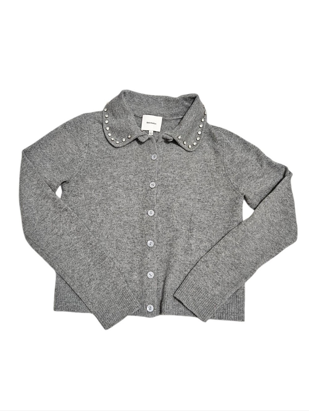 Reformation Charcoal Gray Wool Studded Cardigan Sweater